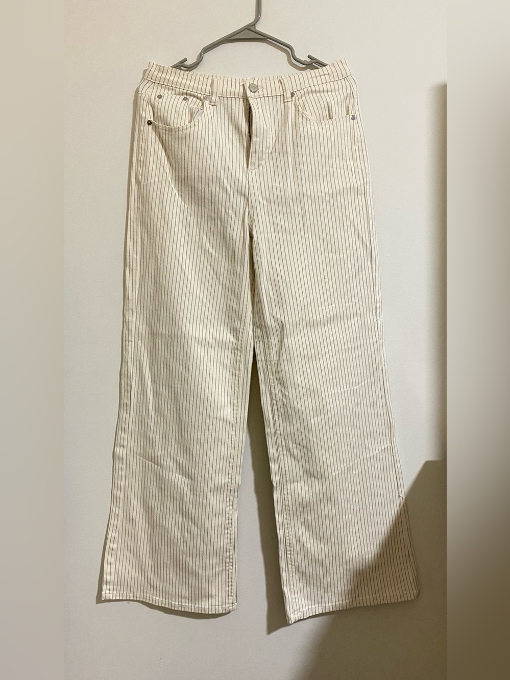 Oat New York Cream Pinstripe Wide-Leg Jeans